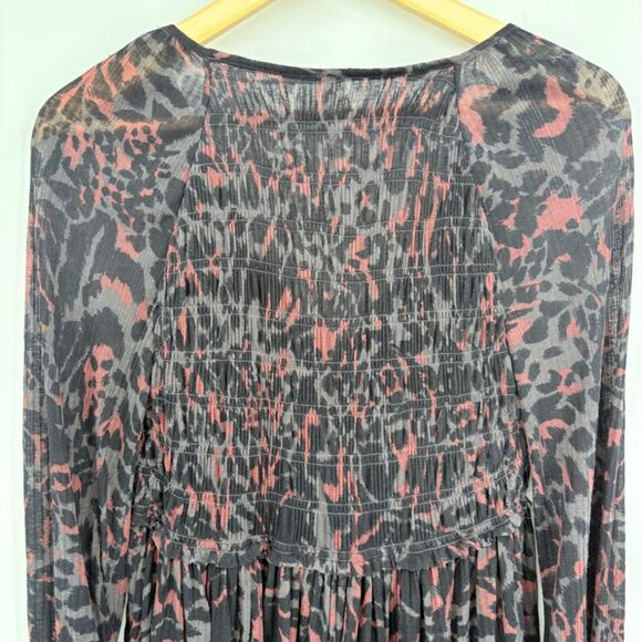 Free People Dark Romance Babydoll Tunic in Dark Combo, Sz XS, Boho Leopard Print - Picture 7 of 11